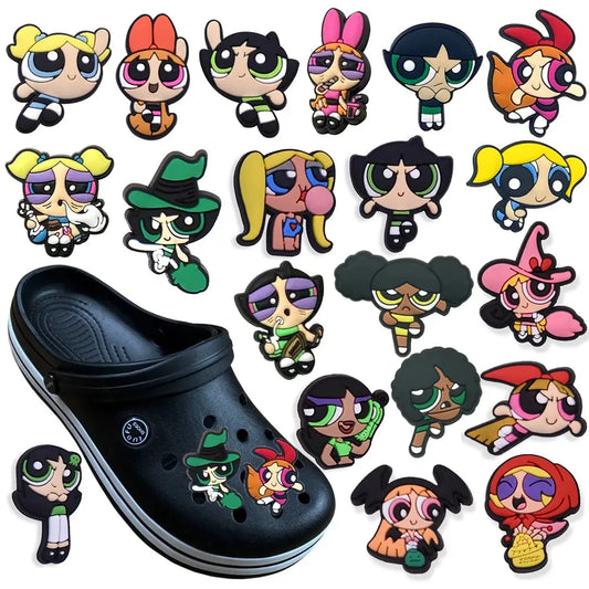 The Powerpuff Girl Shoe Charms1-9pcs PVC Shoe Decorations Buckle Cartoon Shoe Accessories Fit Clog Sandal Kids X-mas Gift - Cheeky Fantail Finds