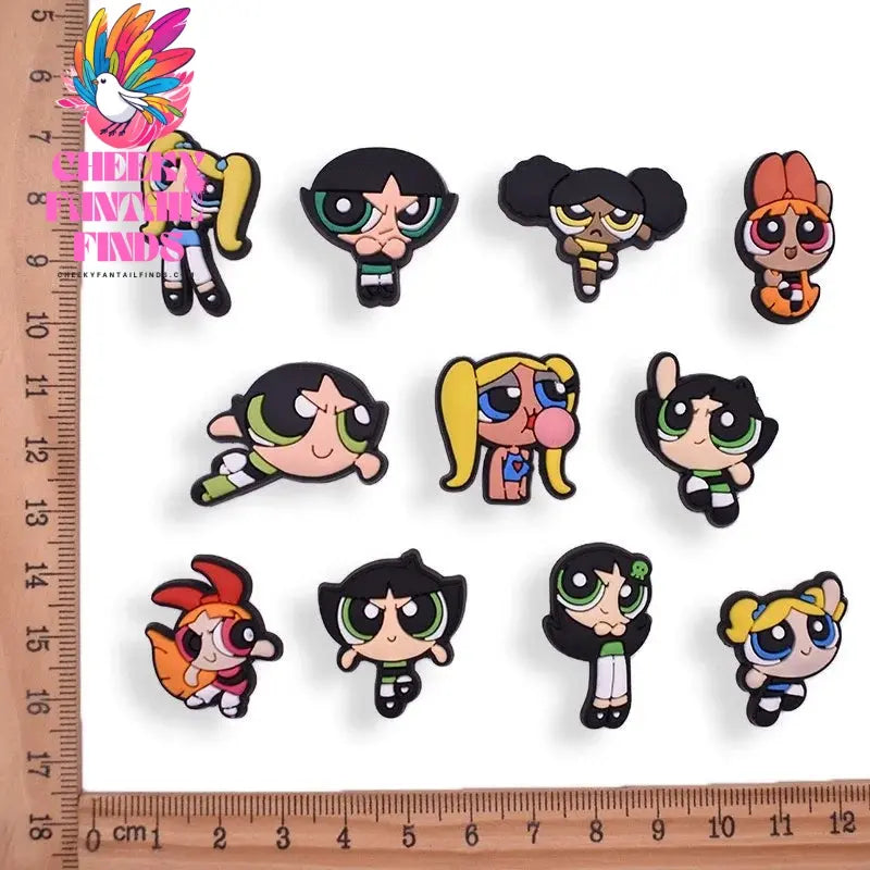 The Powerpuff Girl Shoe Charms1-9pcs PVC Shoe Decorations Buckle Cartoon Shoe Accessories Fit Clog Sandal Kids X-mas Gift - Cheeky Fantail Finds