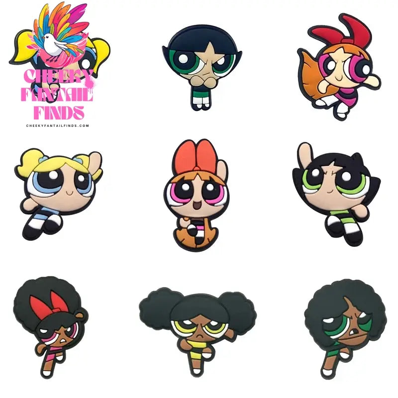 The Powerpuff Girl Shoe Charms1-9pcs PVC Shoe Decorations Buckle Cartoon Shoe Accessories Fit Clog Sandal Kids X-mas Gift - Cheeky Fantail Finds