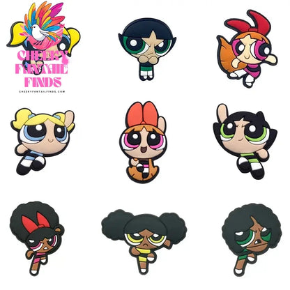 The Powerpuff Girl Shoe Charms1-9pcs PVC Shoe Decorations Buckle Cartoon Shoe Accessories Fit Clog Sandal Kids X-mas Gift - Cheeky Fantail Finds
