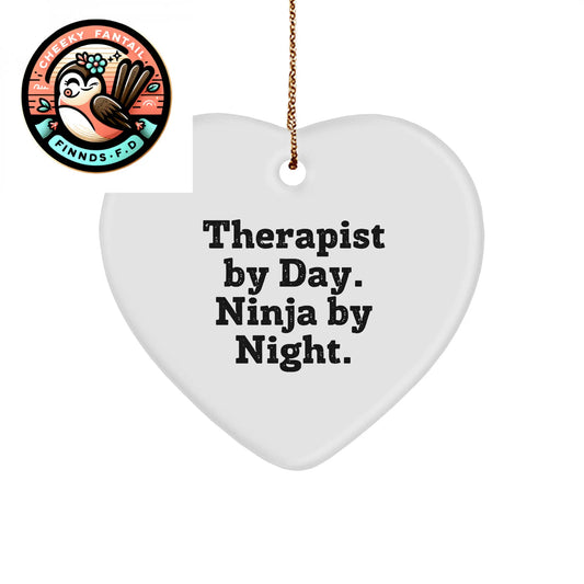 Therapist Gifts: Encouragement for Therapist By Day, Ninja By Night, Heart Ornament, Funny Therapist Gifts for Christmas - Image 1