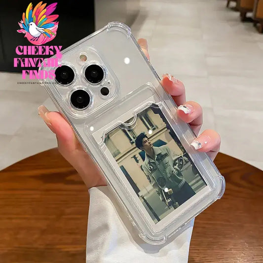 Transparent Card Slot Bag Holder Case For iPhone 16 15 14 13 12 11 Pro Max Mini X XR 7 8 Plus Clear Wallet Shockproof Soft Cover Cheeky Fantail Finds