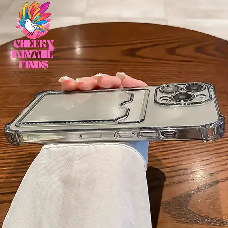 Transparent Card Slot Bag Holder Case For iPhone 16 15 14 13 12 11 Pro Max Mini X XR 7 8 Plus Clear Wallet Shockproof Soft Cover Cheeky Fantail Finds