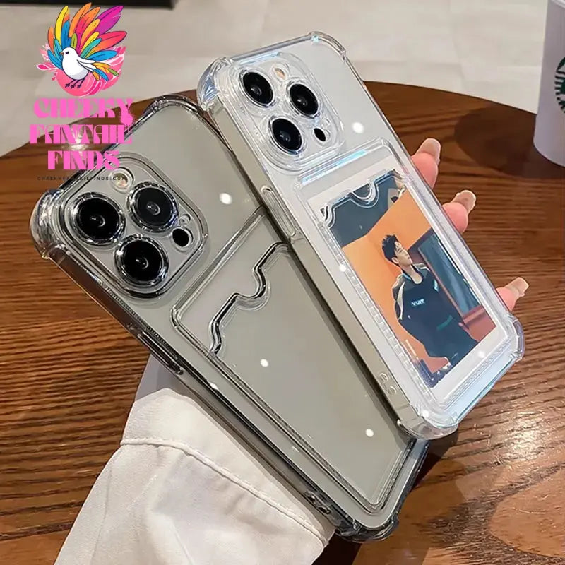 Transparent Card Slot Bag Holder Case For iPhone 16 15 14 13 12 11 Pro Max Mini X XR 7 8 Plus Clear Wallet Shockproof Soft Cover Cheeky Fantail Finds