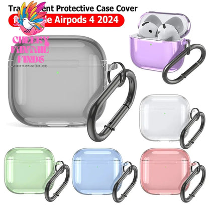 Transparent Protective Case Cover TPU Shockproof Soft Skin Case Cover with Carabiner Wireless Earphone Cover for AirPods 4 2024 Cheeky Fantail Finds