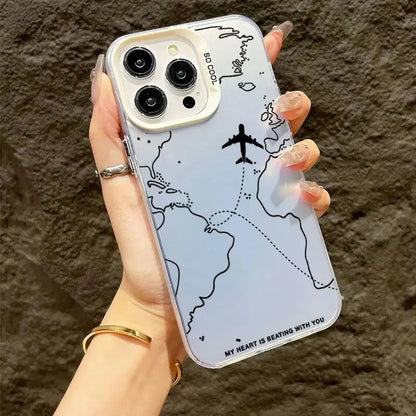 Travel-Inspired Airplane Route Design TPU Basic Case for iPhone 16 15 Pro Max 14 13 12 11 XS X XR 7 8 Plus Matte Hard Back Cover Cheeky Fantail Finds