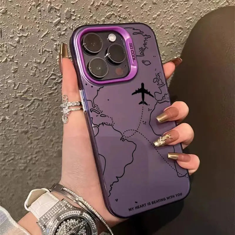 Travel-Inspired Airplane Route Design TPU Basic Case for iPhone 16 15 Pro Max 14 13 12 11 XS X XR 7 8 Plus Matte Hard Back Cover Cheeky Fantail Finds