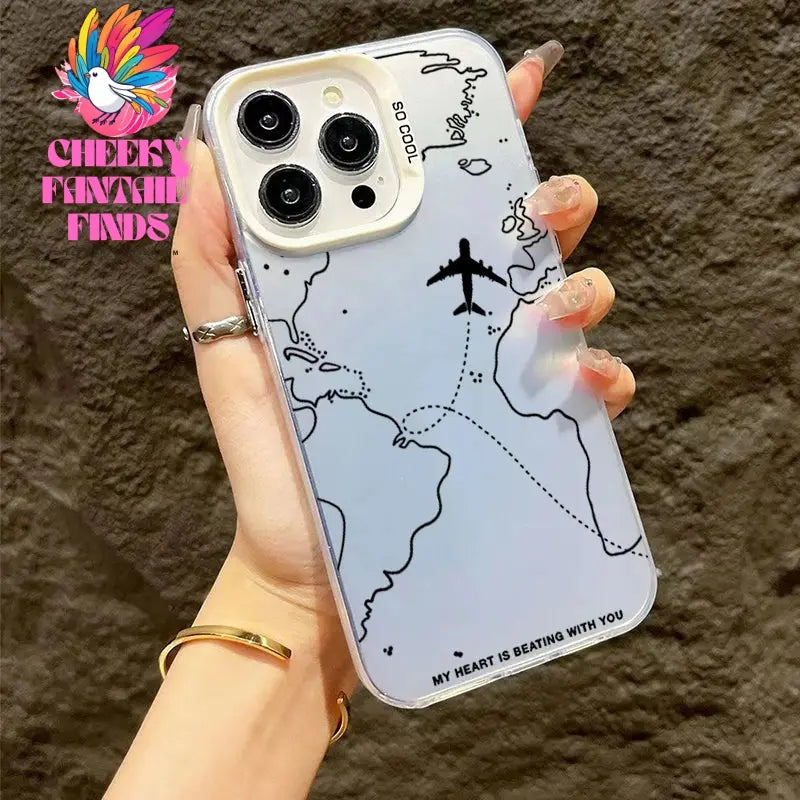 Travel-Inspired Airplane Route Design TPU Basic Case for iPhone 16 15 Pro Max 14 13 12 11 XS X XR 7 8 Plus Matte Hard Back Cover Cheeky Fantail Finds