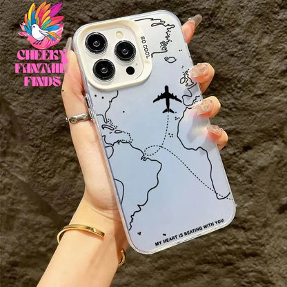 Travel-Inspired Airplane Route Design TPU Basic Case for iPhone 16 15 Pro Max 14 13 12 11 XS X XR 7 8 Plus Matte Hard Back Cover Cheeky Fantail Finds