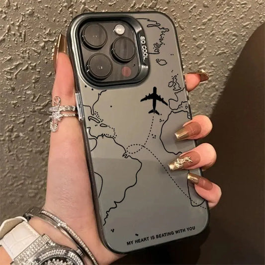 Travel-Inspired Airplane Route Design TPU Basic Case for iPhone 16 15 Pro Max 14 13 12 11 XS X XR 7 8 Plus Matte Hard Back Cover Cheeky Fantail Finds