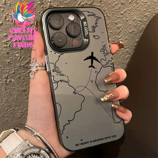 Travel-Inspired Airplane Route Design TPU Basic Case for iPhone 16 15 Pro Max 14 13 12 11 XS X XR 7 8 Plus Matte Hard Back Cover Cheeky Fantail Finds