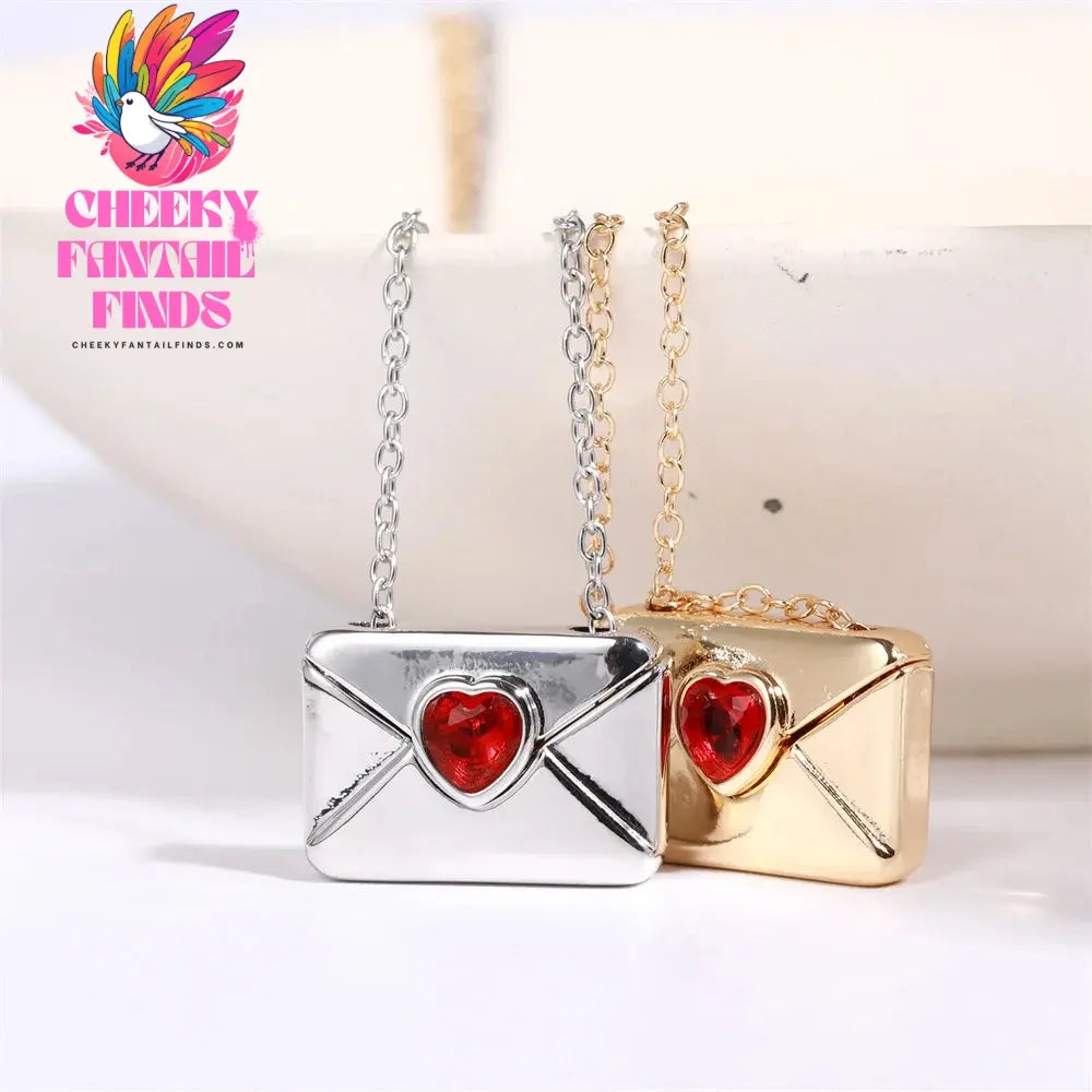 Trendy I Love You Letter Openable Envelope Shape Pendant Necklace Red Heart Zircon Stainless Steel Necklace Valentine Day Gifts Cheeky Fantail Finds
