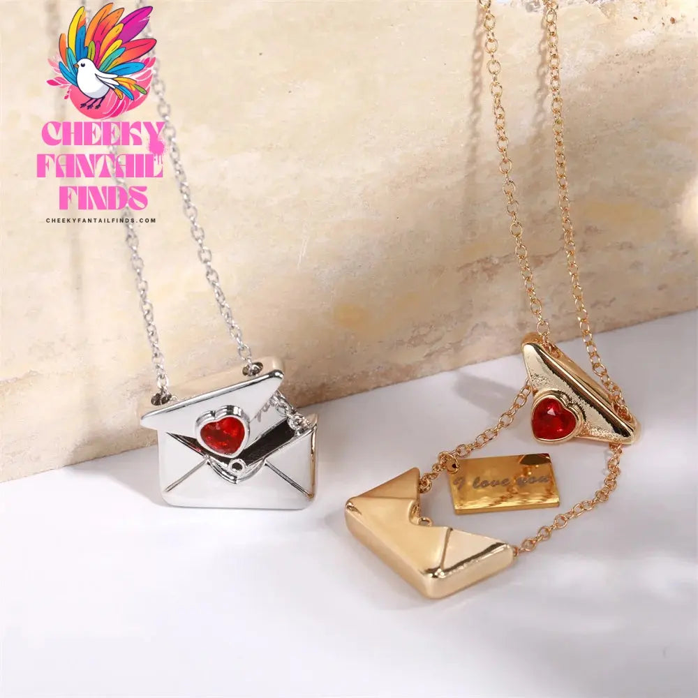 Trendy I Love You Letter Openable Envelope Shape Pendant Necklace Red Heart Zircon Stainless Steel Necklace Valentine Day Gifts Cheeky Fantail Finds