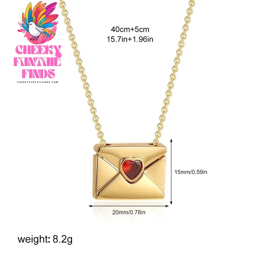 Trendy I Love You Letter Openable Envelope Shape Pendant Necklace Red Heart Zircon Stainless Steel Necklace Valentine Day Gifts Cheeky Fantail Finds