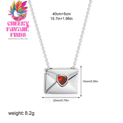 Trendy I Love You Letter Openable Envelope Shape Pendant Necklace Red Heart Zircon Stainless Steel Necklace Valentine Day Gifts Cheeky Fantail Finds