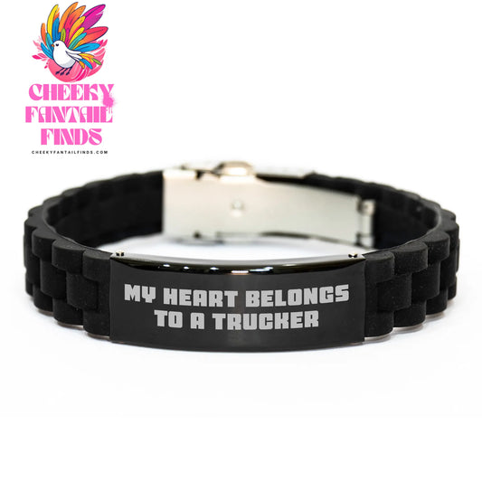 Trucker Gifts, My Heart Belongs To A Trucker Quote, Glide lock Clasp Bracelet for Mother's Day, Gifts from Men, Gifts for Trucker, Unique Trucker Accessories - Image 1