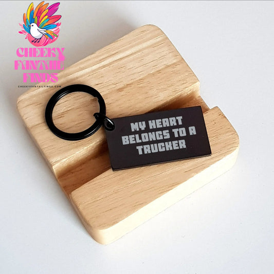Trucker's Heart Keychain, Funny Keychain Gifts from Friends to Trucker, My Heart Belongs To A Trucker, Unique Mother's Day Unique Gifts - Image 2