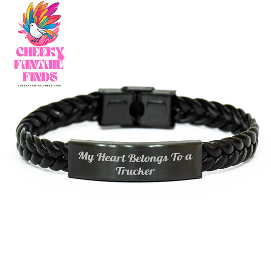 Trucker's Heart Quote Interlaced Leather Bracelet, Gifts from Men to Trucker, Unique Mother's Day Unique Gifts for Women, Funny Quote Jewelry - Image 1