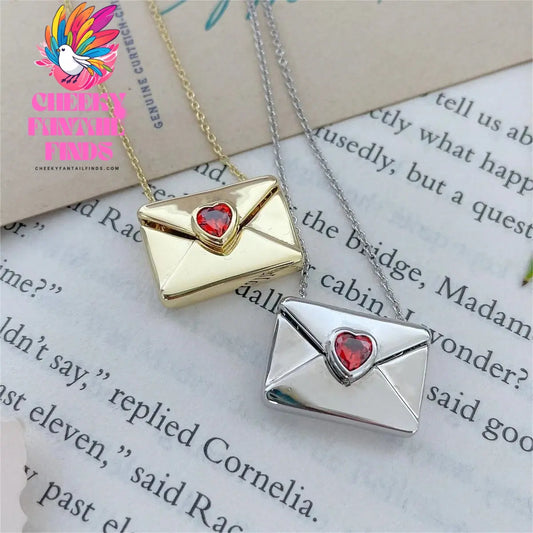 Valentine's Day Red Love Envelope Box Necklace Opening and Closing English Words I Love You Proverbs Necklace Cheeky Fantail Finds