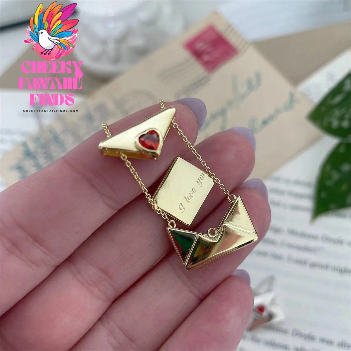 Valentine's Day Red Love Envelope Box Necklace Opening and Closing English Words I Love You Proverbs Necklace Cheeky Fantail Finds