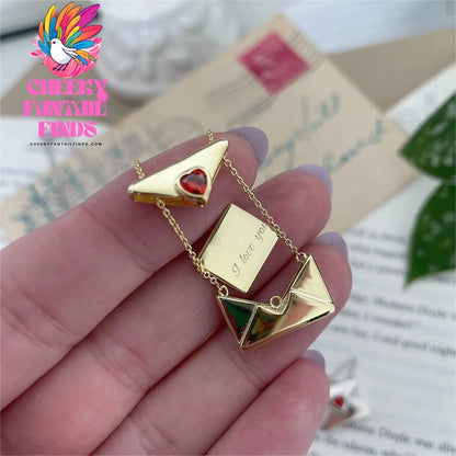 Valentine's Day Red Love Envelope Box Necklace Opening and Closing English Words I Love You Proverbs Necklace Cheeky Fantail Finds