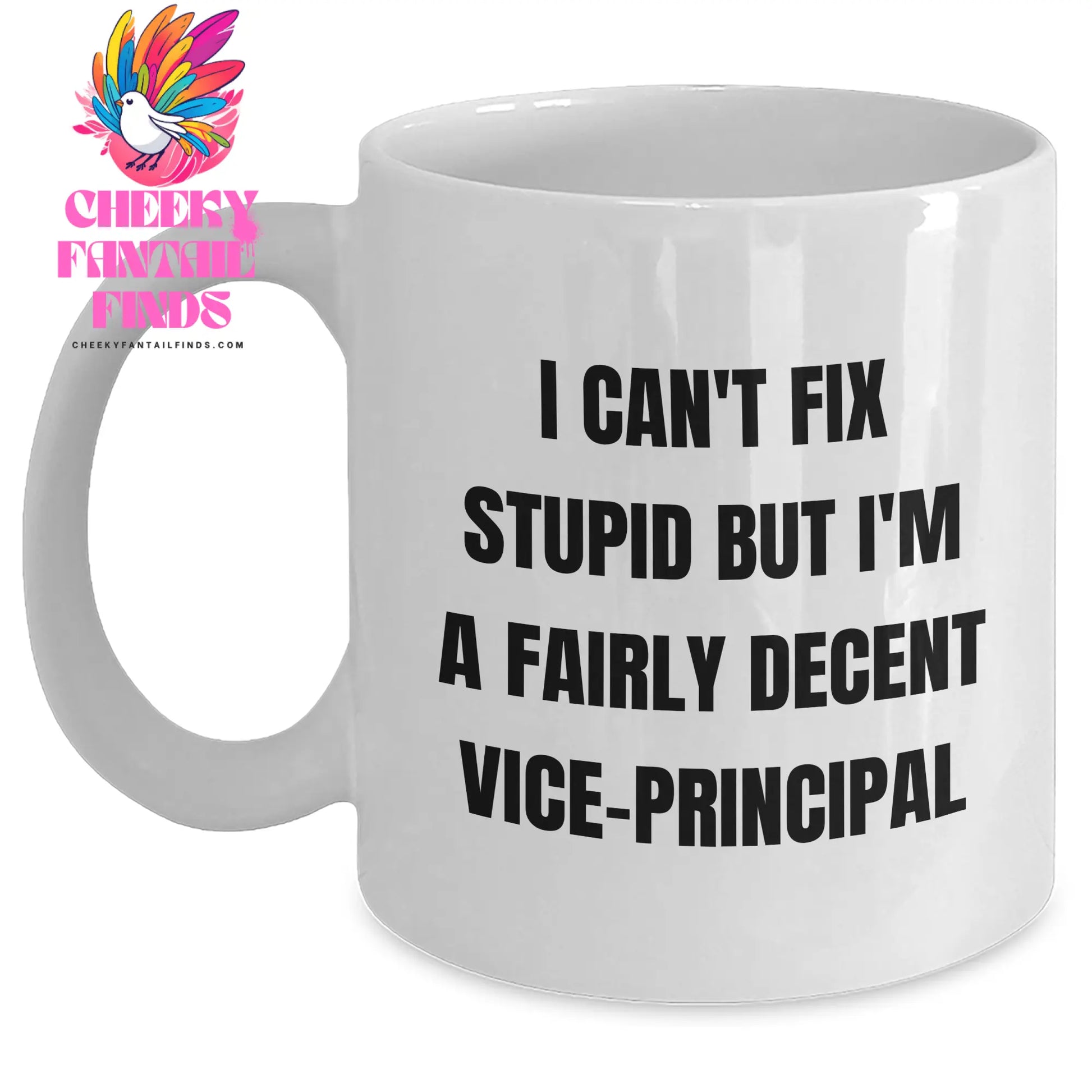 Vice-principal Humor Gifts from Friends - Funny White Coffee Mug for Mother's Day - 'I Can't Fix Stupid But I'm A Fairly Decent Vice-principal' - Main