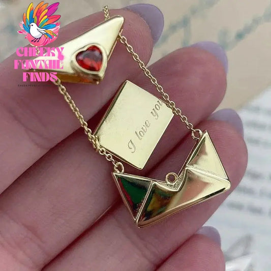 Vintage Heart Zircon Lettering I Love You Square Pendant Openable Envelope Necklace Stainless Steel Jewelry Valentine Day Gifts Cheeky Fantail Finds