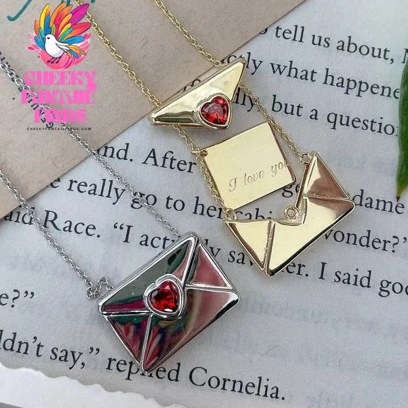 Vintage Heart Zircon Lettering I Love You Square Pendant Openable Envelope Necklace Stainless Steel Jewelry Valentine Day Gifts Cheeky Fantail Finds