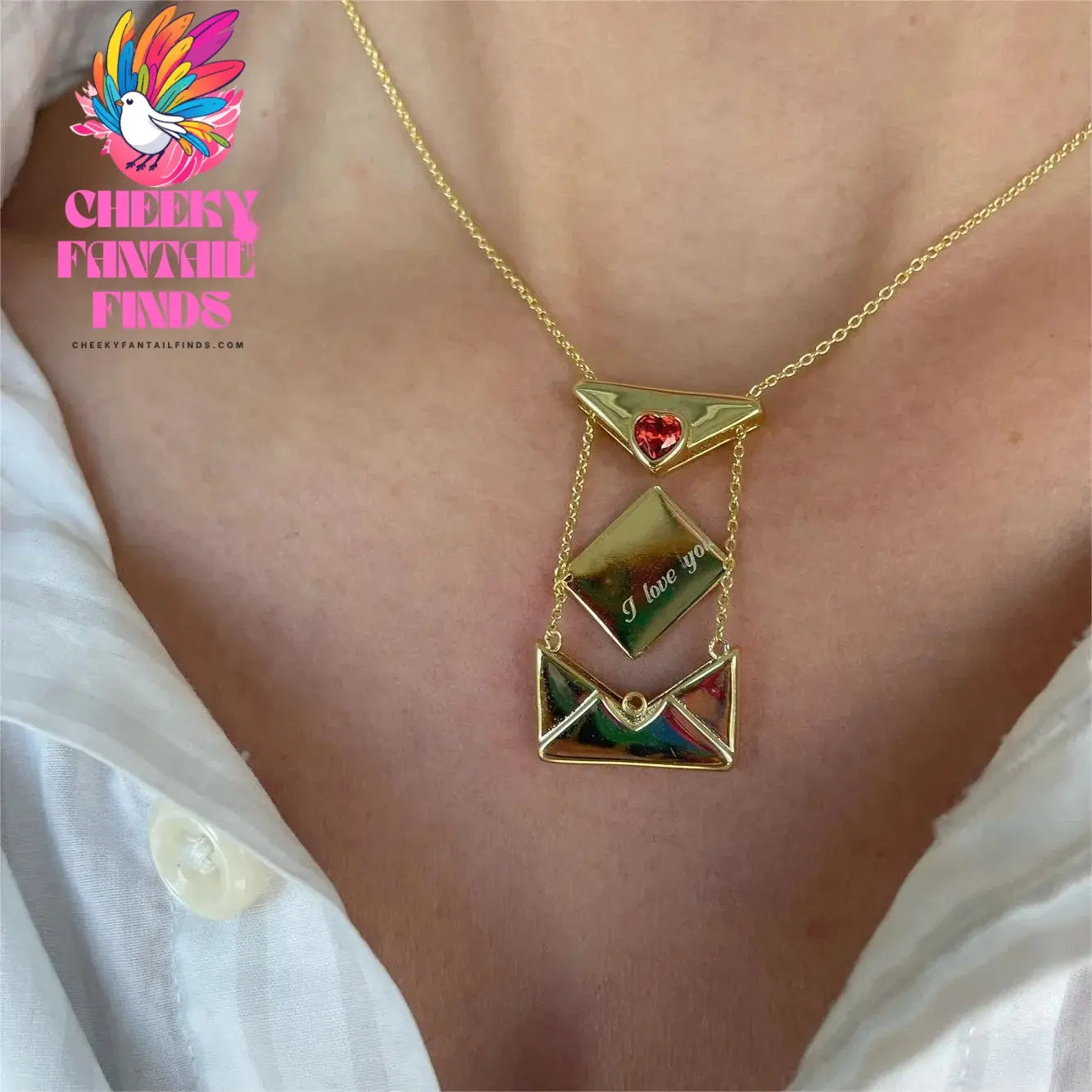 Vintage Heart Zircon Lettering I Love You Square Pendant Openable Envelope Necklace Stainless Steel Jewelry Valentine Day Gifts Cheeky Fantail Finds