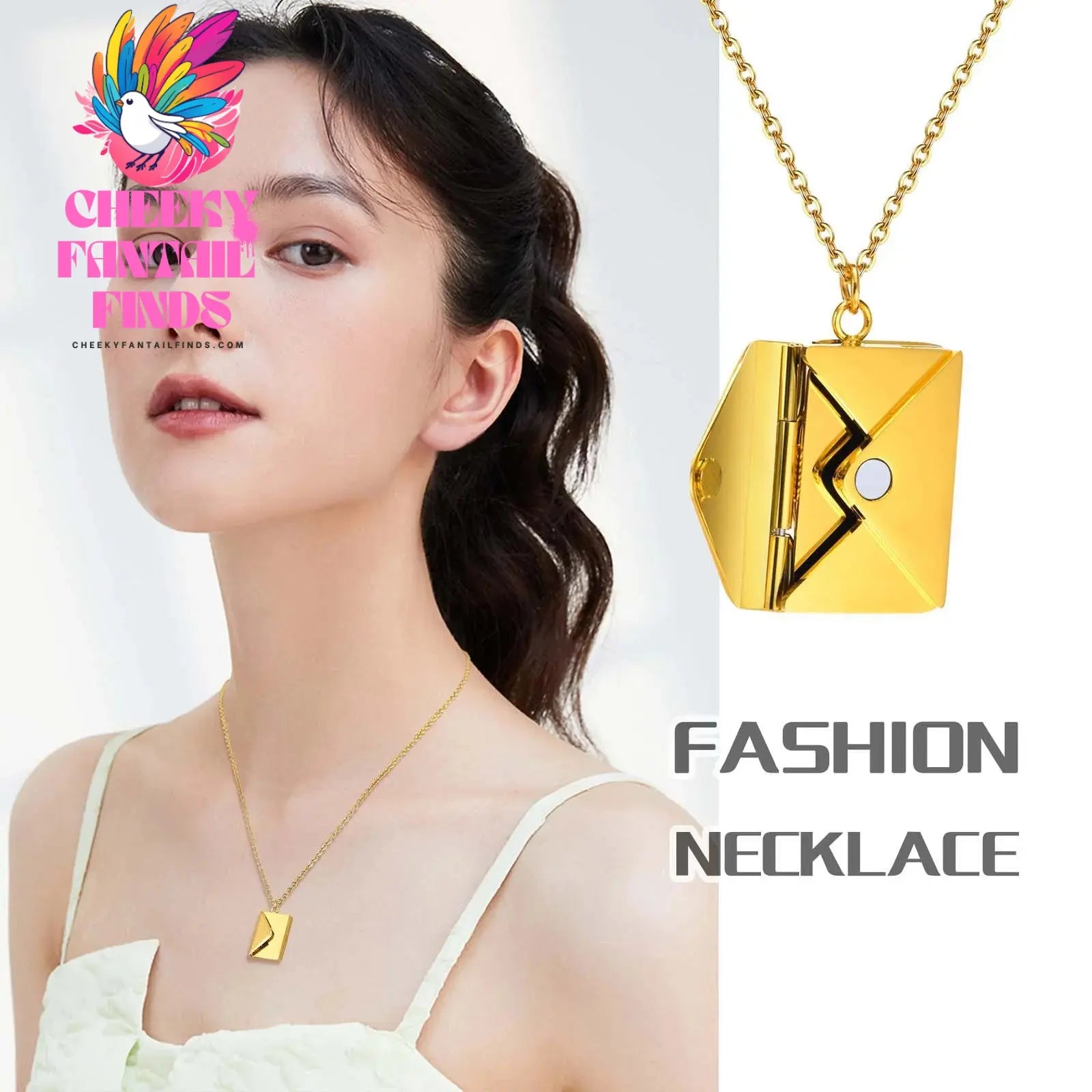 Vnox 2022 New Trendy Envelope Necklaces for Women Girls Jewelry, Gold Color Stainless Steel Email Pendant Collar Keepsake Gifts Cheeky Fantail Finds