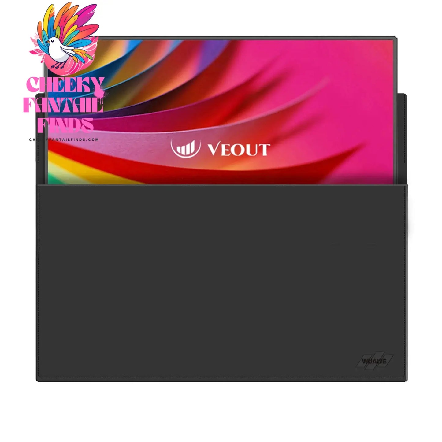 WUAWE 16.1" Portable Monitor Sleeve Bag, PU Leather Case for Travel Monitor Laptop, Black Cheeky Fantail Finds