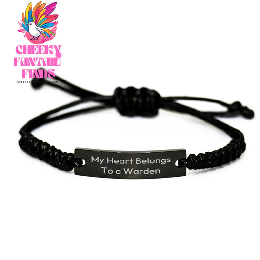 Warden Enthusiasts' Gift for Her - My Heart Belongs To A Warden Rope Bracelet, Adjustable, Inspirational, Mother's Day Unique Gifts from Family - Image 1