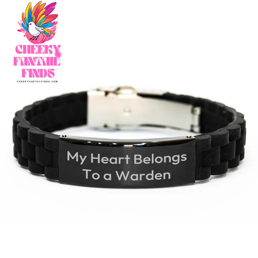 Warden's Heart Belongs To Me, Funny Glide lock Clasp Bracelet Gifts from Family to Warden on Mother's Day - Image 1