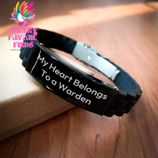 Warden's Heart Belongs To Me, Funny Glide lock Clasp Bracelet Gifts from Family to Warden on Mother's Day - Image 2