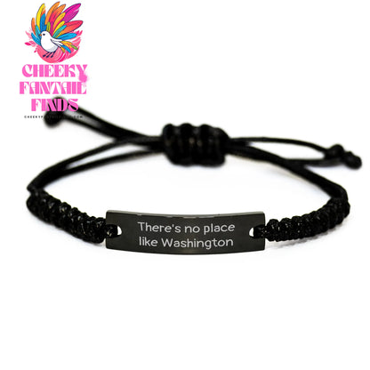 Washington Inspired Rope Bracelet, 'There's No Place Like Washington', Adjustable, Black, Gifts from Men to Washington Friends and Family for Father's Day - Image 1