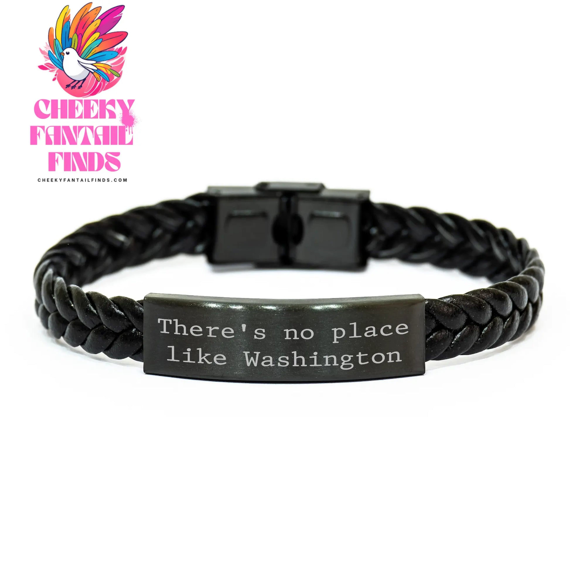 Washington State Gifts, Interlaced Leather Bracelet, 'There's No Place Like Washington' Quote, Father's Day Unique Gifts from Friends and Family - Image 1