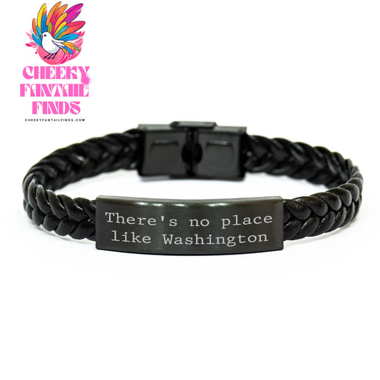 Washington State Gifts, Interlaced Leather Bracelet, 'There's No Place Like Washington' Quote, Father's Day Unique Gifts from Friends and Family - Image 1