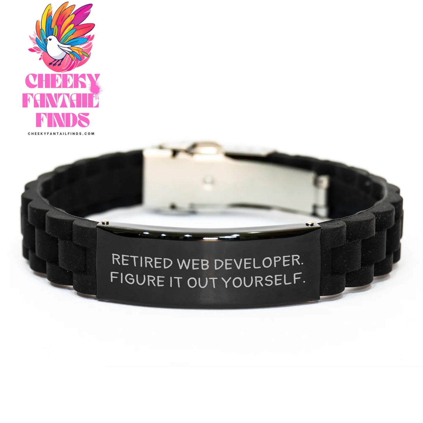 Web Developer's Gift: 'Retired Web Developer. Figure It Out Yourself.' Glide lock Clasp Bracelet for Mother's Day - Gifts from Men to Web Developers - Image 1