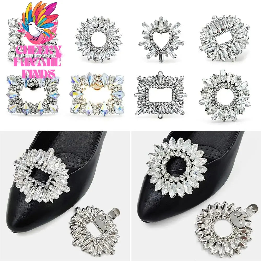 Wedding Shoe Decorations Clip Shiny Flower Charm Buckle Wedding Bride Glass Crystal High Heel Shoe Rhinestone Decorative Clamp Cheeky Fantail Finds
