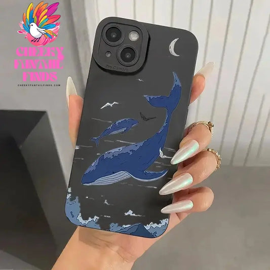 Whale Swimming Silicone Phone Case Anti-slip Soft TPU Phone Protective Cover for IPhone 16 Pro Max 15 Pro 14Plus 13 12 11 XR X Cheeky Fantail Finds