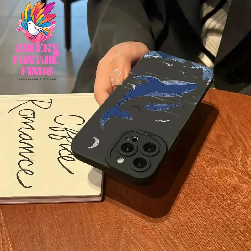 Whale Swimming Silicone Phone Case Anti-slip Soft TPU Phone Protective Cover for IPhone 16 Pro Max 15 Pro 14Plus 13 12 11 XR X Cheeky Fantail Finds