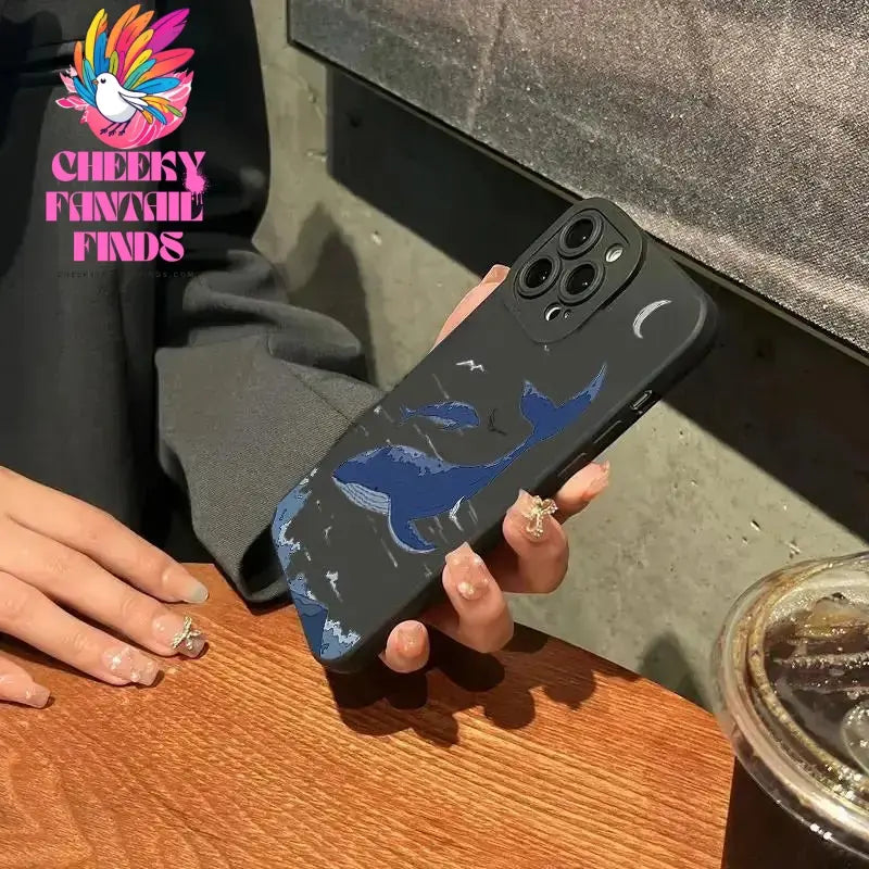 Whale Swimming Silicone Phone Case Anti-slip Soft TPU Phone Protective Cover for IPhone 16 Pro Max 15 Pro 14Plus 13 12 11 XR X Cheeky Fantail Finds