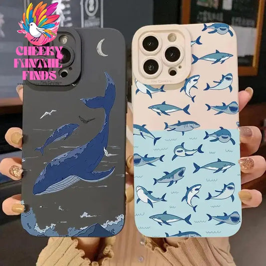 Whale Swimming Silicone Phone Case Anti-slip Soft TPU Phone Protective Cover for IPhone 16 Pro Max 15 Pro 14Plus 13 12 11 XR X Cheeky Fantail Finds