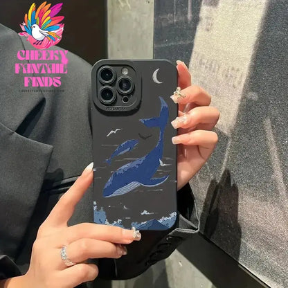 Whale Swimming Silicone Phone Case Anti-slip Soft TPU Phone Protective Cover for IPhone 16 Pro Max 15 Pro 14Plus 13 12 11 XR X Cheeky Fantail Finds