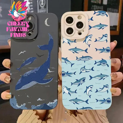 Whale Swimming Silicone Phone Case Anti-slip Soft TPU Phone Protective Cover for IPhone 16 Pro Max 15 Pro 14Plus 13 12 11 XR X Cheeky Fantail Finds
