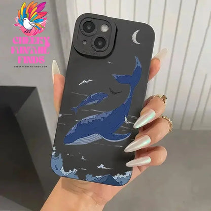 Whale Swimming Silicone Phone Case Anti-slip Soft TPU Phone Protective Cover for IPhone 16 Pro Max 15 Pro 14Plus 13 12 11 XR X Cheeky Fantail Finds
