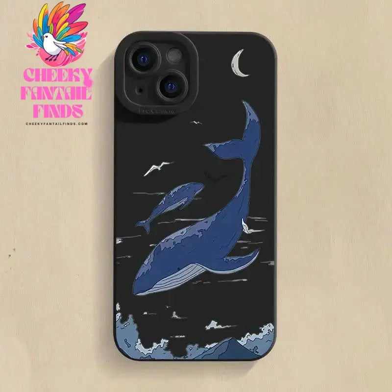 Whale Swimming Silicone Phone Case Anti-slip Soft TPU Phone Protective Cover for IPhone 16 Pro Max 15 Pro 14Plus 13 12 11 XR X Cheeky Fantail Finds