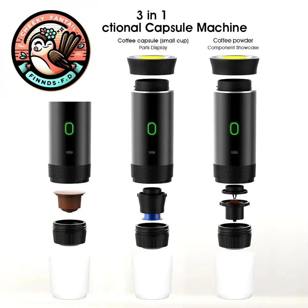 Wireless Electric Portable Espresso Coffee Machine for Car & Home Camping Coffee Maker 3-in-1 Capsule Powder Travel Coffee Maker Cheeky Fantail Finds