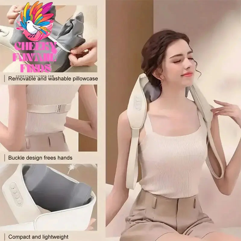 Wireless Neck Massager With Hot Compress Neck And Back Shoulder Shiatsu Kneading Massage Shawl Neck Cervical Relaxing Trapezius Cheeky Fantail Finds