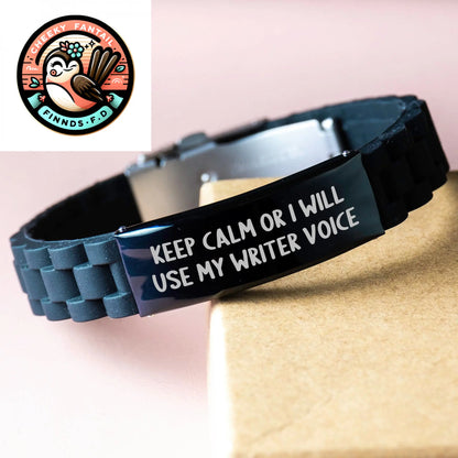 Writer's Humor Glide lock Clasp Bracelet, 'Keep Calm Or I Will Use My Writer Voice', Unique Father's Day Unique Gift for Men from Friends - Image 3